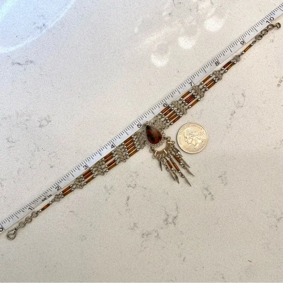 Silver and Brown Beaded Multi-strand Anklet - Picture 4 of 5